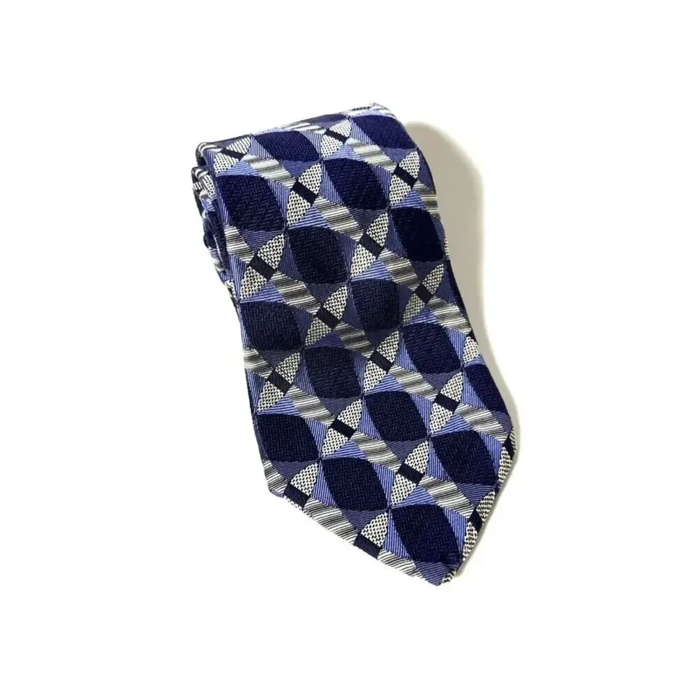 Robert Talbott Mens Blue Geometric Handsewn In USA Tie 100% Silk Necktie